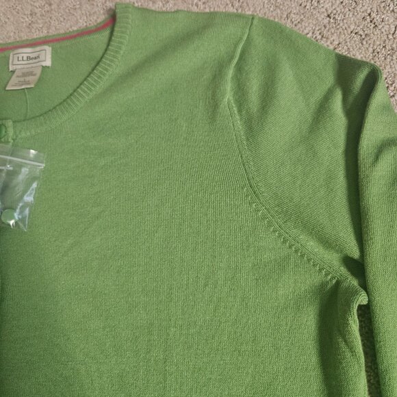 NWOT LL BEAN Women's Cardigan SZ Large Green Sweater Lightweight Office Travel - Picture 7 of 13
